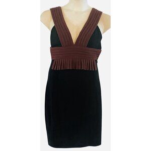 $370 Luxury Designer Black Halo Sexy Cocktail Dress Sz 4 Brown Pleats Bodice NWT